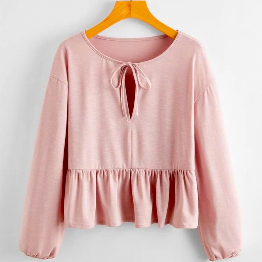 Dusty Pink Tie Front Smock Top NWT